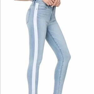 SAM EDELMAN Stiletto Skinny Jeans 28 Light Wash Stripe Raw Hem EUC